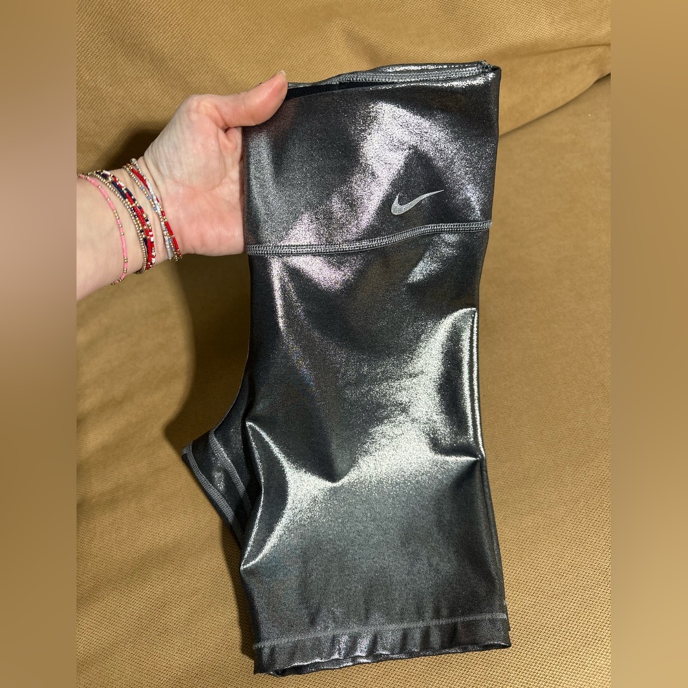 Nike Metallic Black Biker Shorts | Shiny Compression Workout | Size Small | EUC - Picture 4 of 5